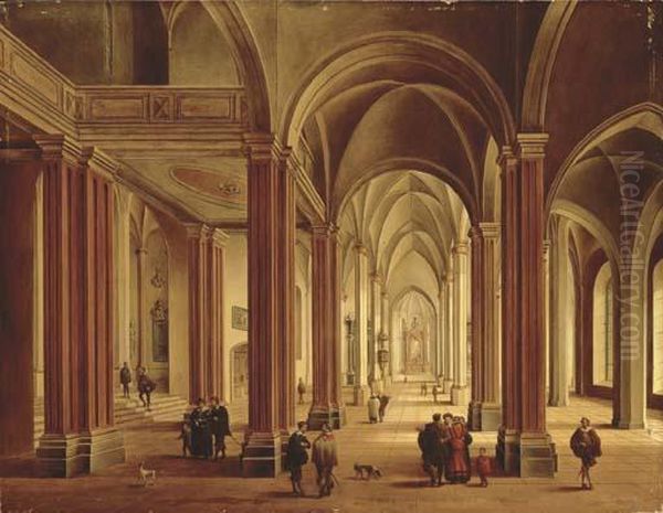 The Interior Of A Gothic Cathedral With Elegant Figures Oil Painting by Johann Ludwig Ernst Morgenstern