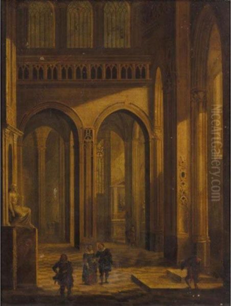 Church Interior With Elegant Figures Oil Painting by Johann Ludwig Ernst Morgenstern