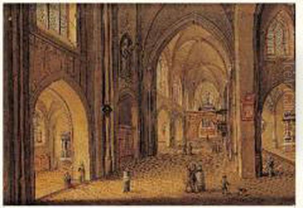 Scene D'interieur D'eglise Oil Painting by Johann Ludwig Ernst Morgenstern