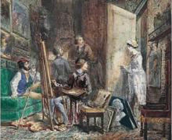 L'atelier Du Peintre (1846) Oil Painting by Edmond Morin