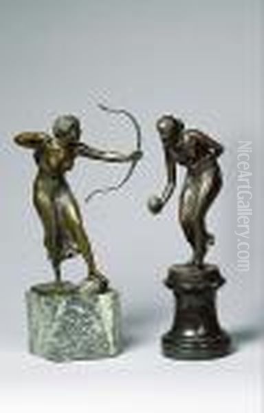 An Early 2th Century Bronze Figure Of A Female Archer Oil Painting by Georges Morin