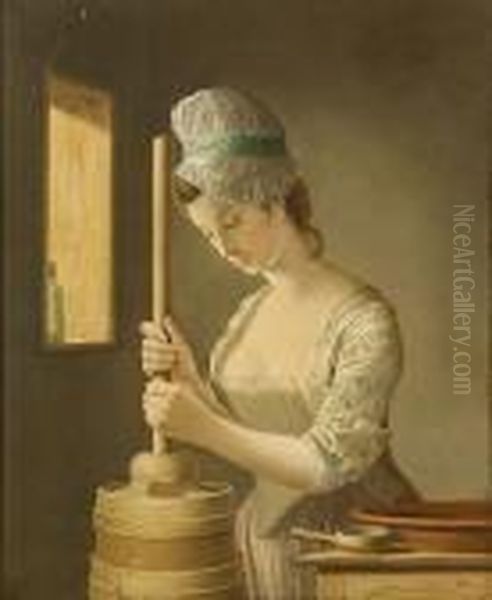 The Butter Churner Oil Painting by Henry Robert Morland