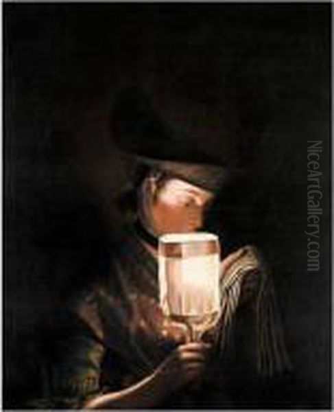 A Girl Singing Ballads By A Paper Lantern Oil Painting by Henry Robert Morland