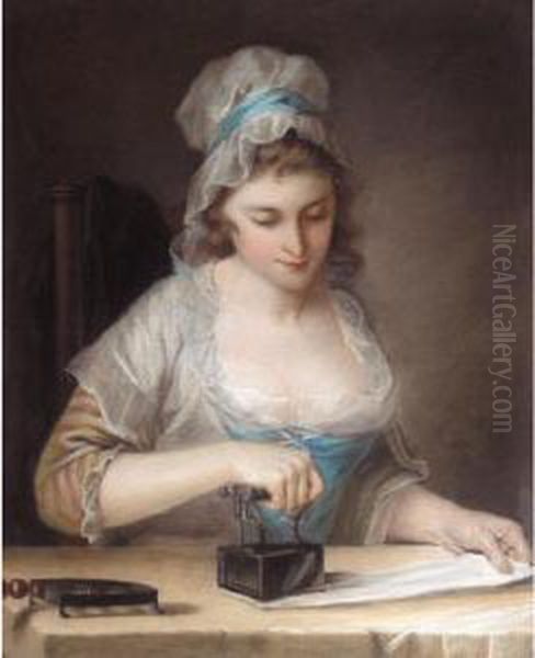 A Servant Girl Ironing Oil Painting by Henry Robert Morland