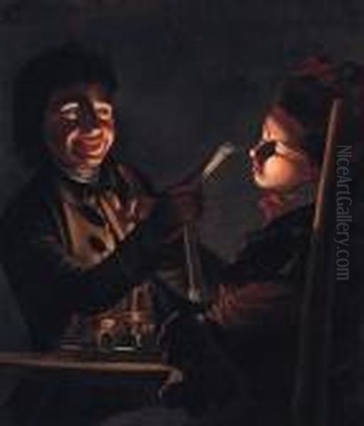 Children Playing With A Candle Oil Painting by Henry Robert Morland