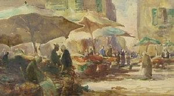 Market Stalls Oil Painting by Thomas William Morley