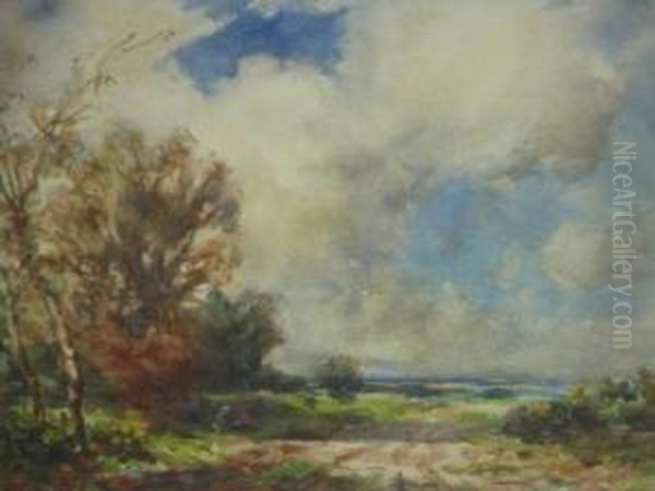 Heathland Landscape With Figures On Byeway Under An Expansive Sky Oil Painting by Thomas William Morley