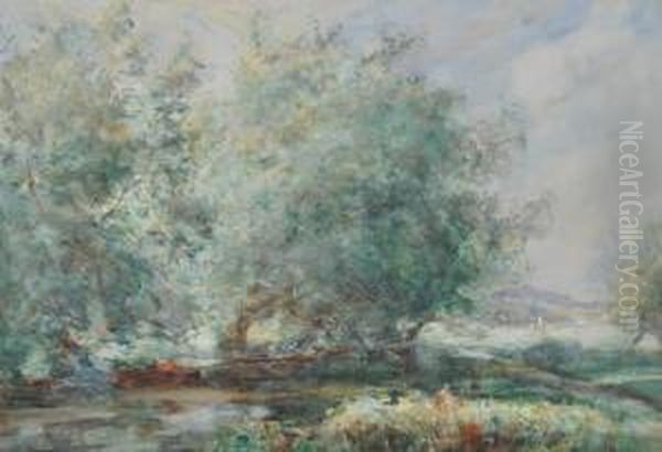 Puntson A River Oil Painting by Thomas William Morley