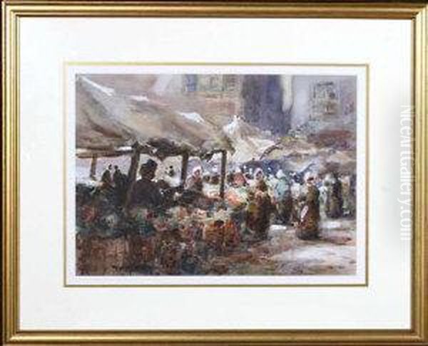 Market Day At Rouen Oil Painting by Thomas William Morley