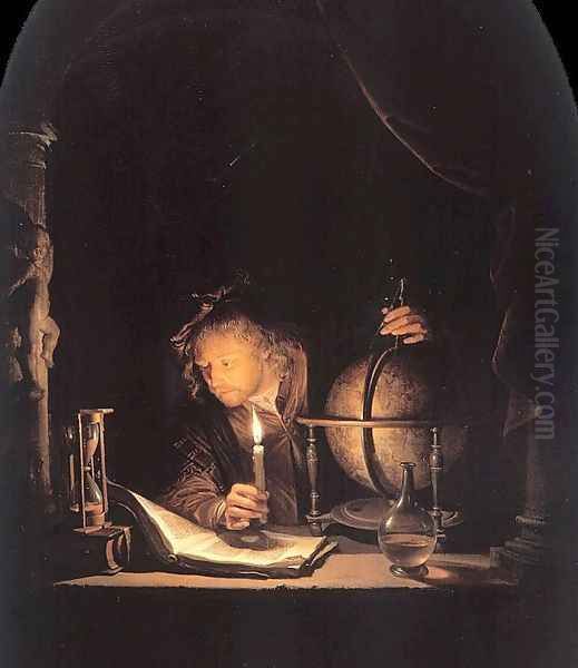 The Astronomer By Candlelight Oil Painting by Gerrit Dou