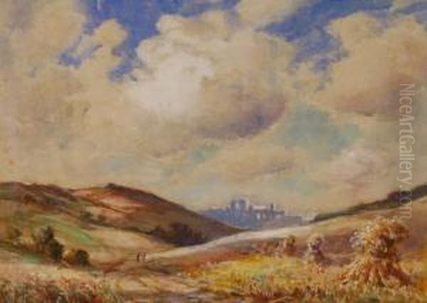 Landscape View Towards A Town Oil Painting by Thomas William Morley