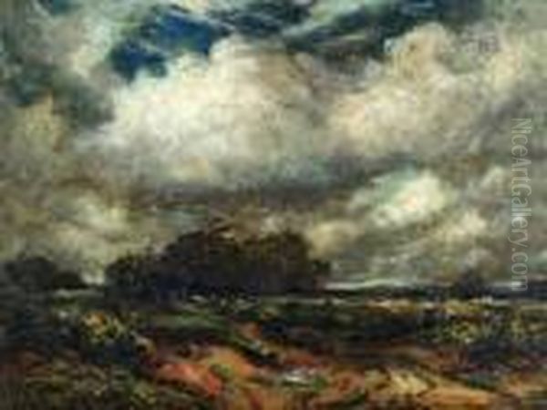 Windswept Heathland Landscape Oil Painting by Thomas William Morley