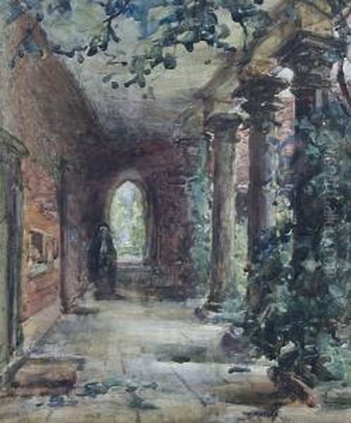 A Figure On A Cloister Walk Oil Painting by Thomas William Morley