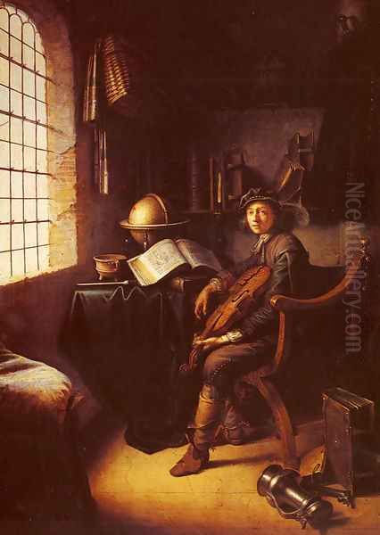 An Interior With A Young Violinist 1637 Oil Painting by Gerrit Dou