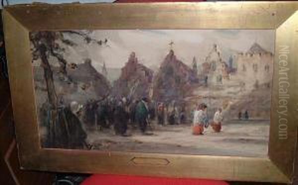 A Dutchstreet Scene With A Procession Of Figures Oil Painting by Thomas William Morley