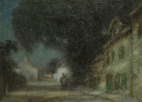 Moonlit Village. Oil Painting by Thomas William Morley