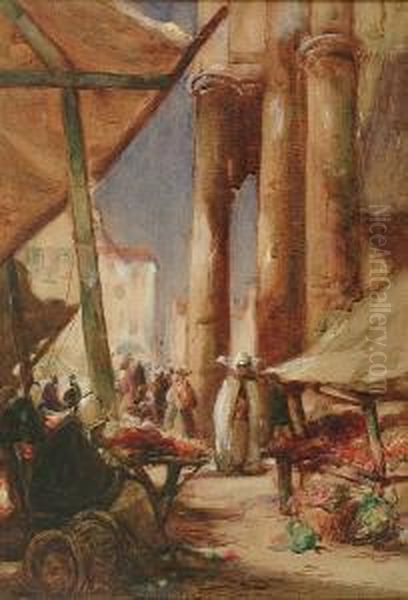 Market Scene Oil Painting by Thomas William Morley