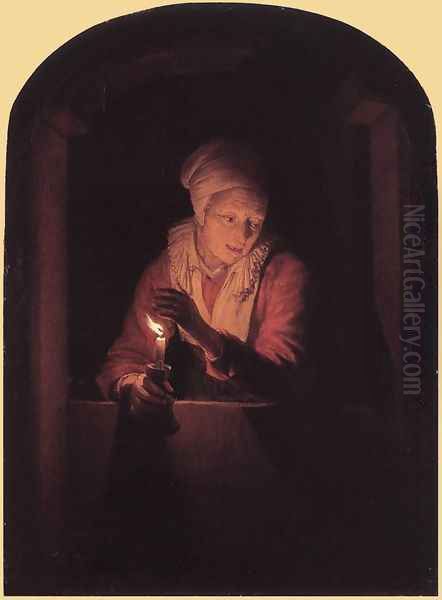 Old Woman With A Candle Oil Painting by Gerrit Dou