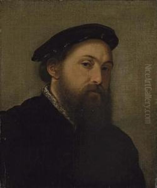 Portrait Of A Gentleman, Bust-length, In A Black Coat And Hat Oil Painting by Giovanni Battista Moroni