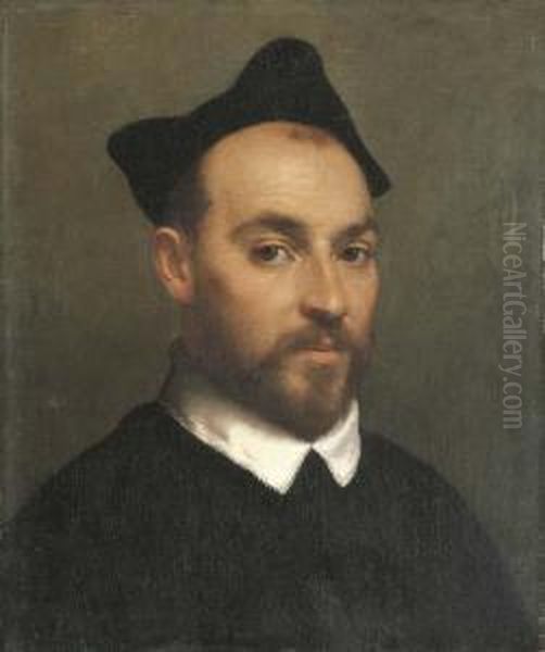 Portrait Of A Priest, Bust-length Oil Painting by Giovanni Battista Moroni