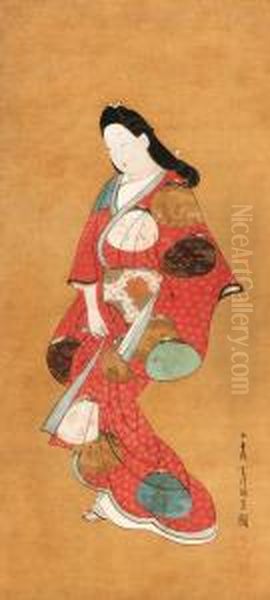 Beauty Oil Painting by Hishikawa Moronobu