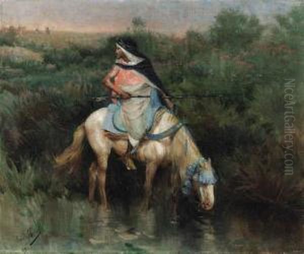 Watering His Horse Oil Painting by Aime Morot