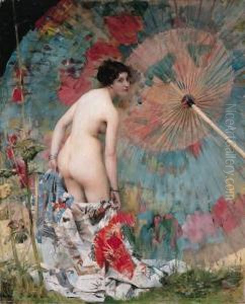 Jeune Femme Au Parasol Oil Painting by Aime Morot