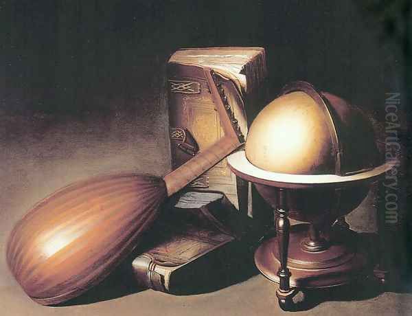 Still Life With Globe Lute And Books Oil Painting by Gerrit Dou