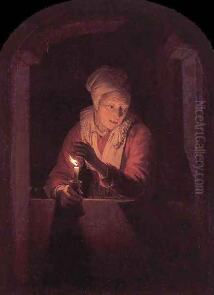 Woman With A Candle Oil Painting by Gerrit Dou