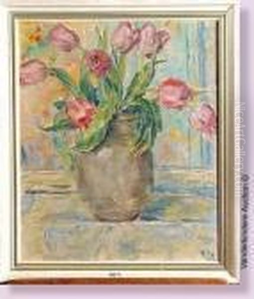 Vase De Tulipes Oil Painting by Georges Morren