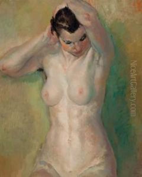 Nu Aux Bras Leves Oil Painting by Georges Morren