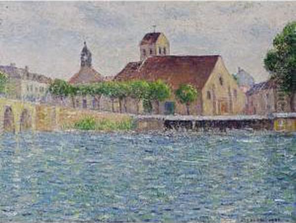 Village By A River Oil Painting by Georges Morren