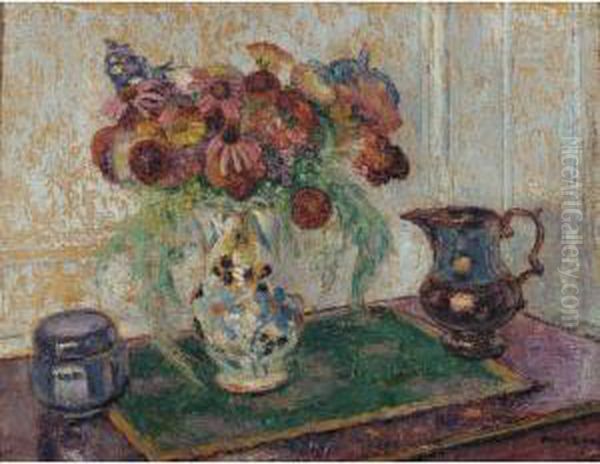 Bouquet Au Tapis Vert Oil Painting by Georges Morren