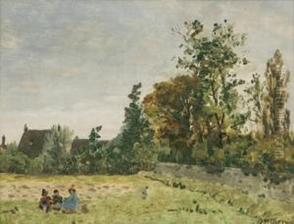 Farm Landscape With Figures, Brittany Oil Painting by James Wilson Morrice