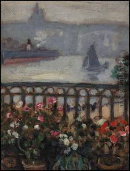 Harbour From The Balcony With Flowers Oil Painting by James Wilson Morrice