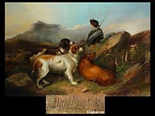 Hirte Mit Hunden Im Schottischen Hochland Oil Painting by Alfred Morris