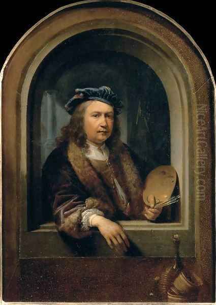 Self-Portrait with a Palette, in a Niche Oil Painting by Gerrit Dou