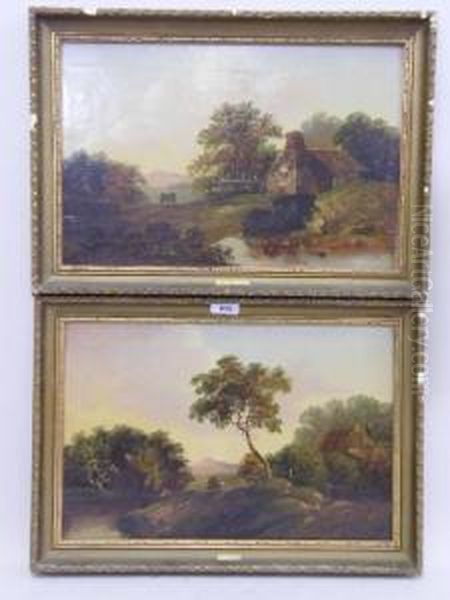 Rural River Landscape With Fisherman And Cart Oil Painting by Charles Morris