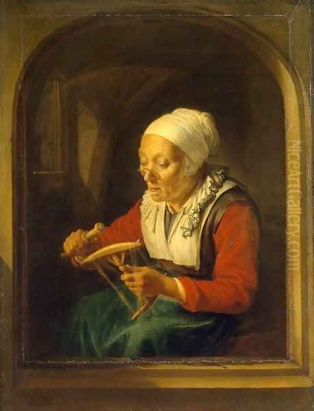 Old Woman Unreeling Threads Oil Painting by Gerrit Dou