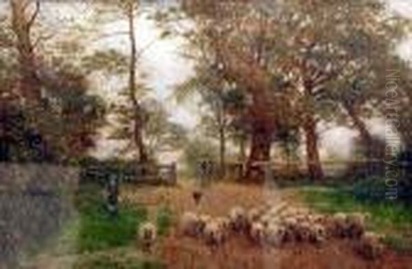 Rural Scene With Ashepherd And A Flock Oil Painting by John Morris