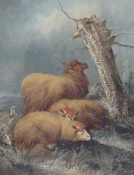 Sheep In A Winter Landscape; Sheep In A Summer Landscape Oil Painting by John Morris