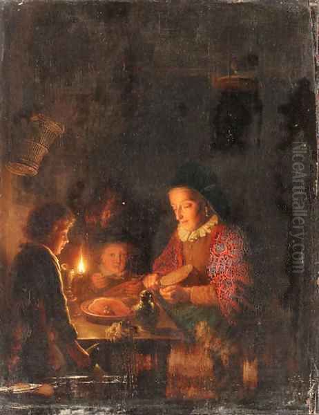 Woman with children Oil Painting by Gerrit Dou