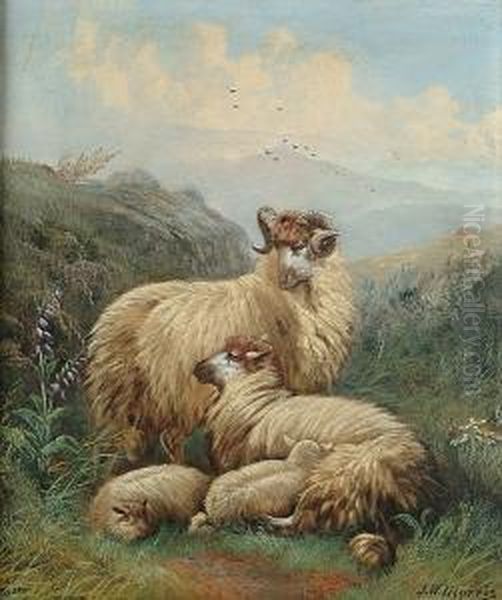 Sheep Resting In A Highland Landscape Oil Painting by John Morris