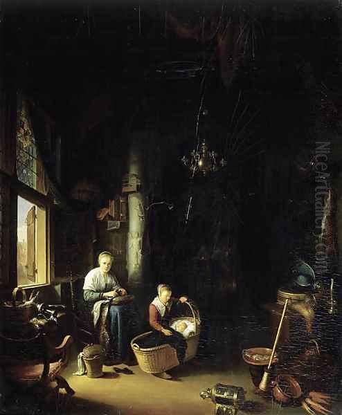 A mother and child in an interior Oil Painting by Gerrit Dou