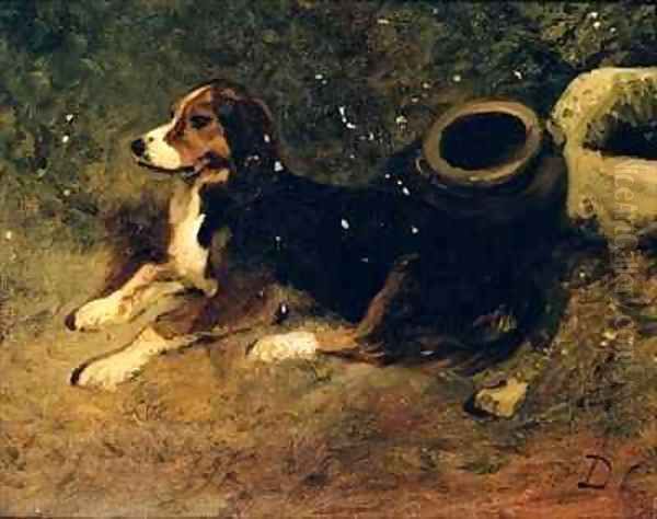 A Dog Lying Down Oil Painting by Alexandre Gabriel Decamps