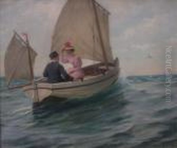 Avictorian Lady And Companion In A Sailing Boat Oil Painting by Phillip Richard Morris