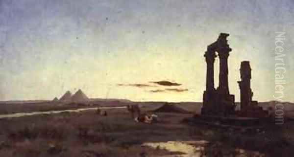 A Bedouin Encampment by a Ruined Temple Oil Painting by Alexandre Gabriel Decamps