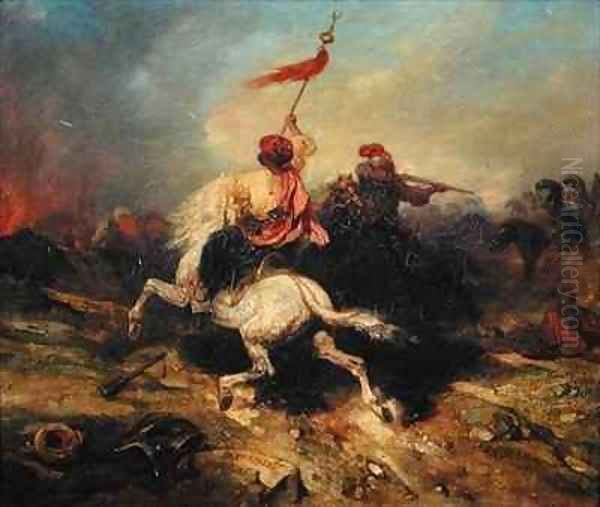 A Turkish Standard Bearer Oil Painting by Alexandre Gabriel Decamps