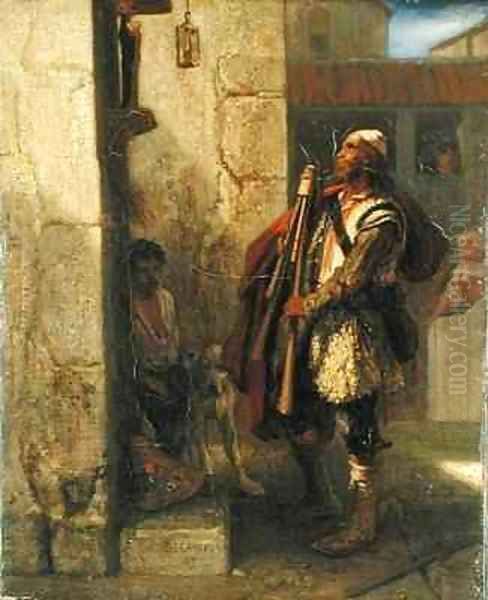 Pifferaro in front of a Madonna Oil Painting by Alexandre Gabriel Decamps