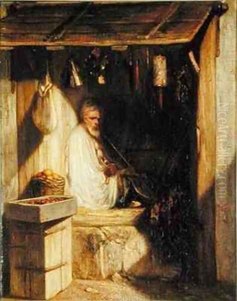 Turkish Merchant Smoking in his Shop Oil Painting by Alexandre Gabriel Decamps